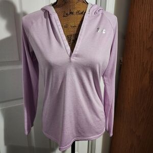 Under Armour Light Purple Pink Heatgear V-Neck Long Sleeve Hoodie Women's Small